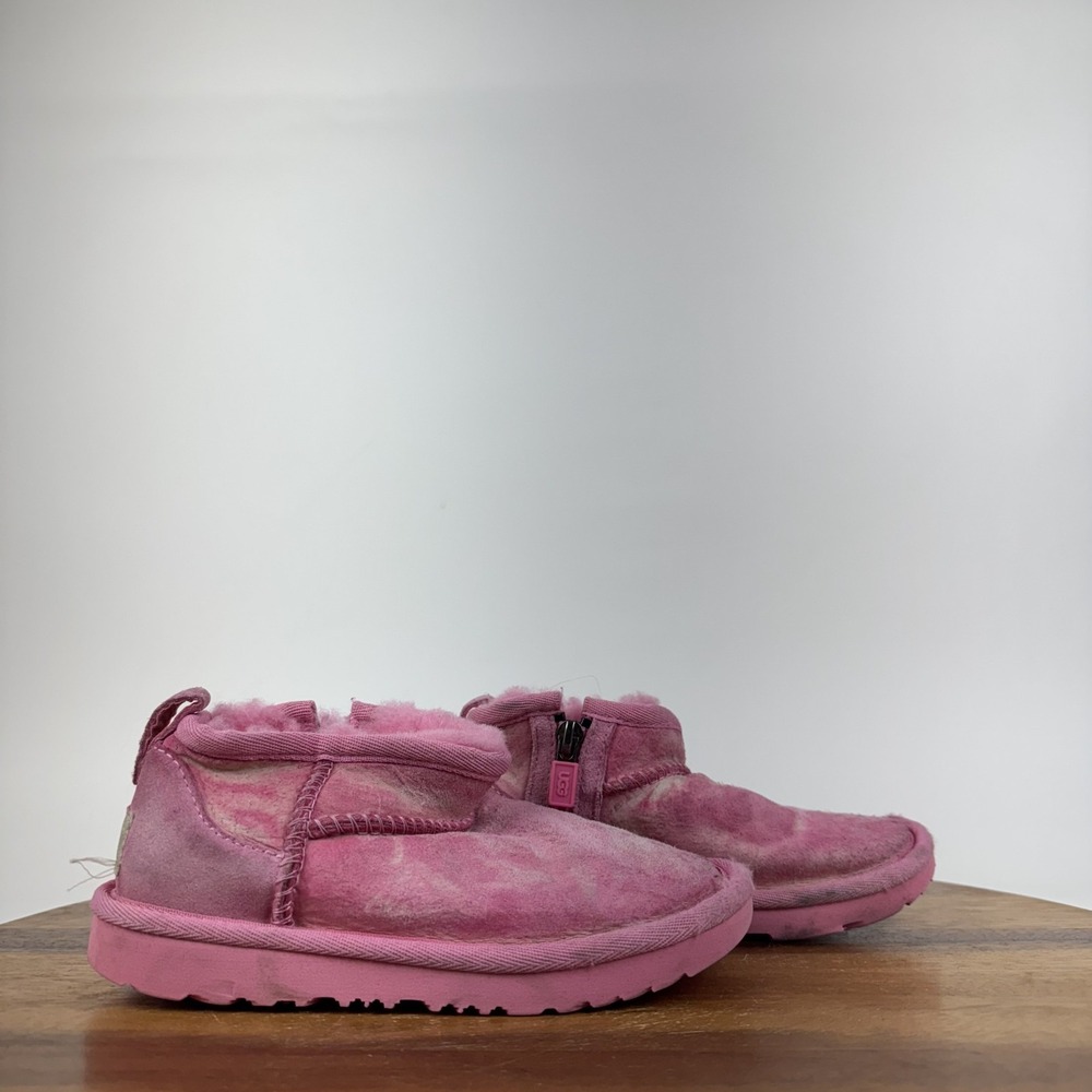 Little Kids Ugg Classic Ultra Mini Zippered Pink Suede Comfort Lined Boots 11 C